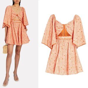 Azulu Maiori Cut-Out Embroidered Mini Dress in Orange XS